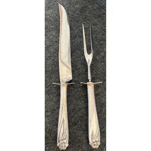 Vintage 1950s DAFFODIL CARVING SET by 1847 Rogers Silverplate Knife Fork 10 1/2"